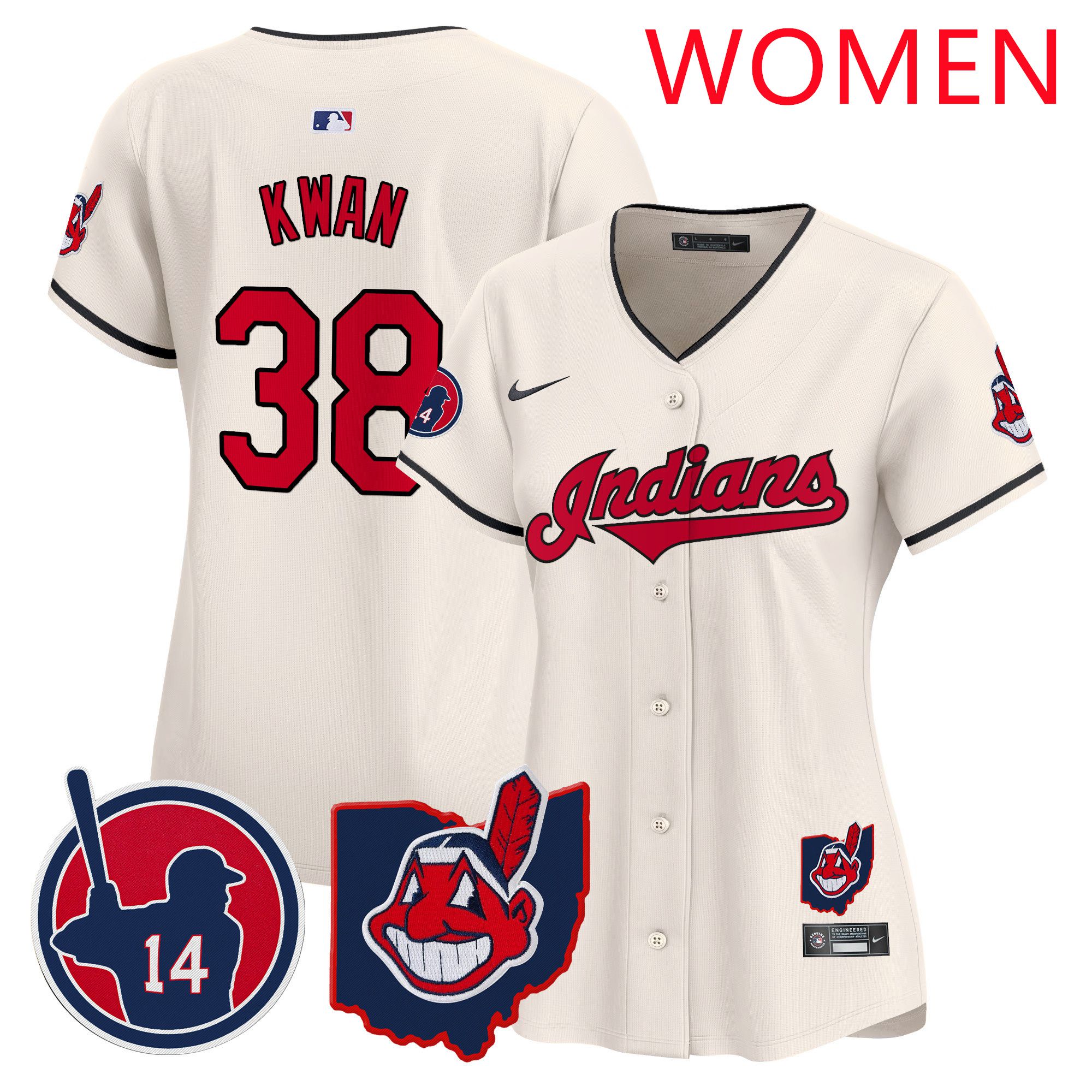 Women Cleveland Indians 38 Kwan Cream Nike 2025 Patch Vapor Premier Limited MLB Jersey